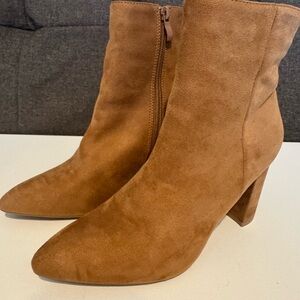 Women's Suede Ankle Booties in Brown - Sleek Block Heel